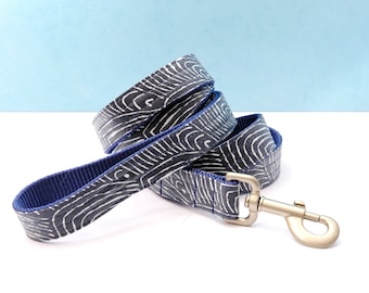 CAPRI Navy and White Lead - Laminated Cotton Dog Leash - 4', 5' or 6' -- Colorful Durable Dog Leash - Abstract Beachy Pattern Dog Lead