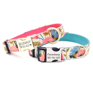Collare per cani in tela con motivo floreale / Collare per cani con motivo floreale robusto / Collare personalizzato con incisione / Tessuto Rifle Paper Co. / Collare per cani da ragazza
