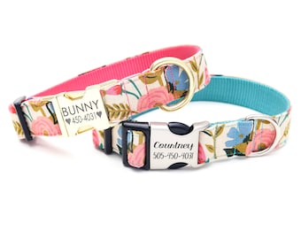 Corsage Floral Canvas Dog Collar | Sturdy Floral Dog Collar | Personalized Engraved Collar | Rifle Paper Co. Fabric | Girl Dog Collar