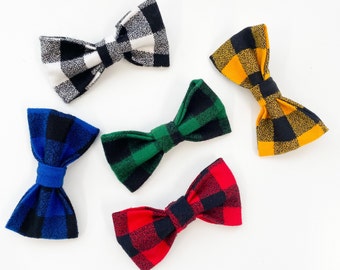 Buffalo Plaid Dog Collar BOWTIE | 5+ Colors | Colorful Collar Bow Handmade in USA | Flannel Dog Pet Accessory