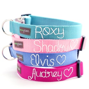 Embroidered Nylon Dog Collar | 25 webbing colors to choose from | Personalized with your dog&#39;s name | Handmade in the USA