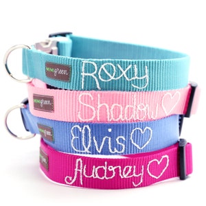 Embroidered Nylon Dog Collar 25 webbing colors to choose from Personalized with your dog's name Handmade in the USA image 1