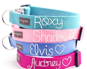 Embroidered Nylon Dog Collar | 25 webbing colors to choose from | Personalized with your dog's name | Handmade in the USA