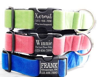 Velvet WIDE Dog Collar | 1.5&quot; Inch Collar | Large Breed Collar | Engraved Buckle Collar | Big Dog Collar | Designer Dog Collar 32 Colors