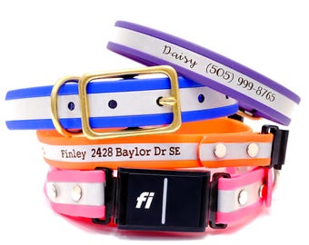Collar reflectante impermeable personalizado para perros: collar de identificación compatible con Fi 3/3+ grabado