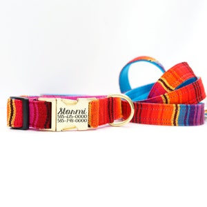 FIESTA Guatemalan Woven Fabric Dog Collar | Colorful Dog Collar | Engraved Buckle ID | Native Boho Pattern | Bright