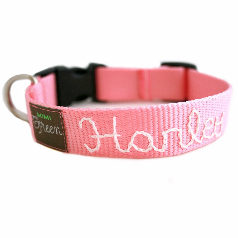 Embroidered Nylon Dog Collar 25 webbing colors to choose from Personalized with your dog's name Handmade in the USA image 4