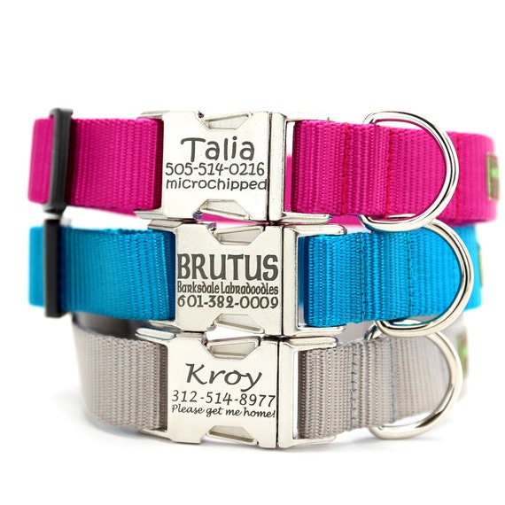 Velvet Dog Collars with Engraved Metal Buckle - 14 Colors to Choose
