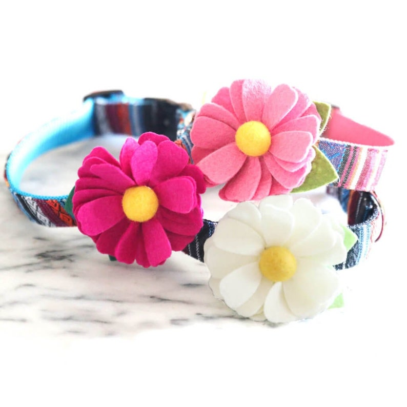 Dog Collar DAISY Flower Wool Felt Dog Collar Attachment Removable Cute Pet Accessory Collar Flower image 1