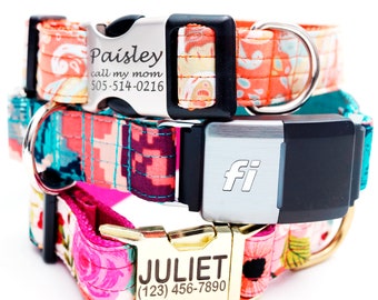 Fi Compatible Collar |13 Styles Voile Dog Collar | GPS Tracker Band | Personalized Engraved ID | Rifle Paper Co & Florals | Series 2 or 3/3+