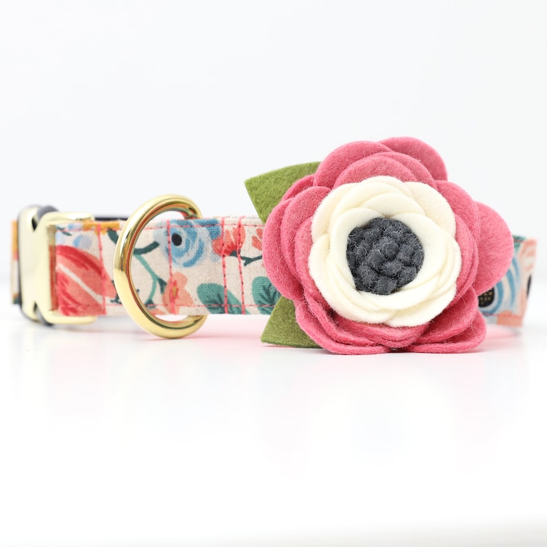 WILDFLOWER Dog Collar Flower Wool Felt Cute Dog Collar Etsy
