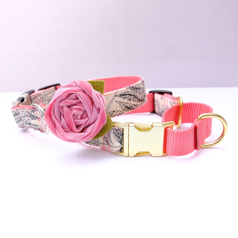 Velvet Rose Dog Collar Flower Beautiful Dog Collar Accessory Wedding Party Dog Flower Dog Collar Rose Removable Flower image 5