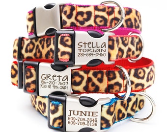 LEOPARD VELVET Personalized Engraved Buckle Dog Collar - Animal Print Dog Collar - 8 Styles- Cheetah Dog Collar - Colorful Trendy Dog
