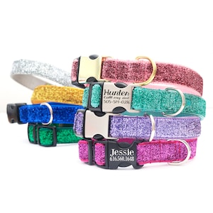 Sparkly Mermaid Glitter Dog Collar with Personalized Buckle | 8 Glitter Ribbon Colors! | Sparkle Dog ID | Gold Silver Pink & More