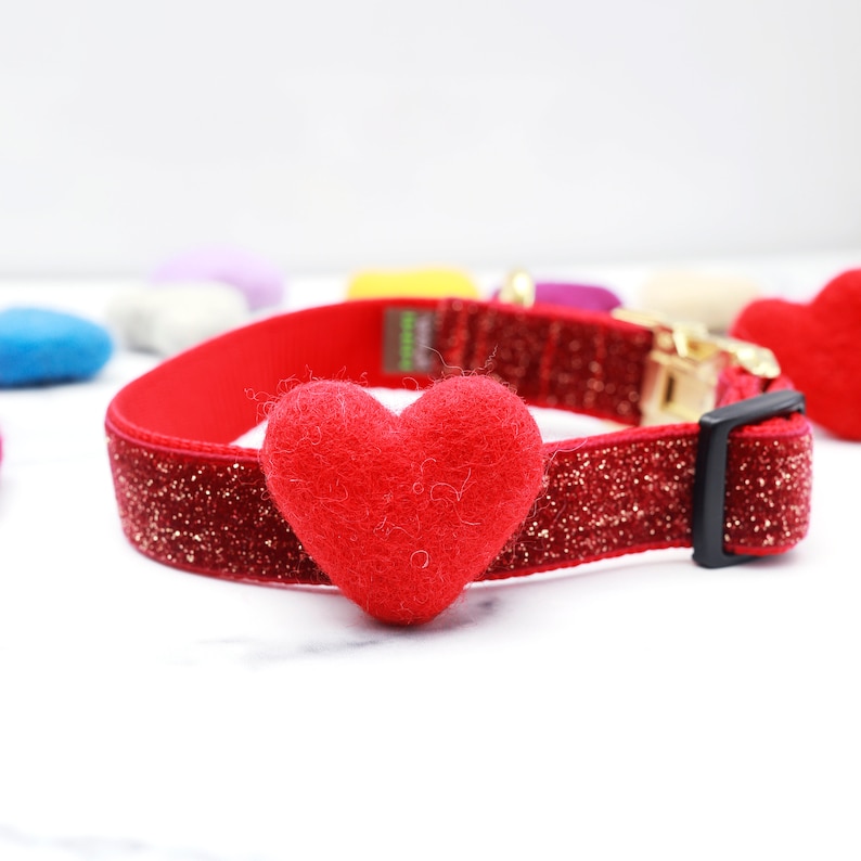 May include: Red glitter dog collar with a red felt heart charm.