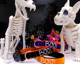 Boo! Halloween Embroidered Velvet Dog Collar - Hand Embroidered Dog Collar - Halloween Dog Collar - Cute dog collar