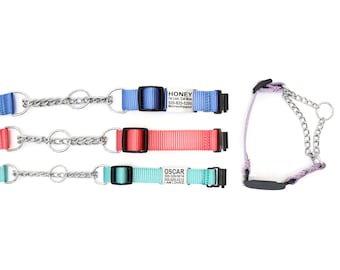 Collar Martingale para perros compatible con Fi: cadena de nailon, placa de identificación personalizada, serie 3/3+