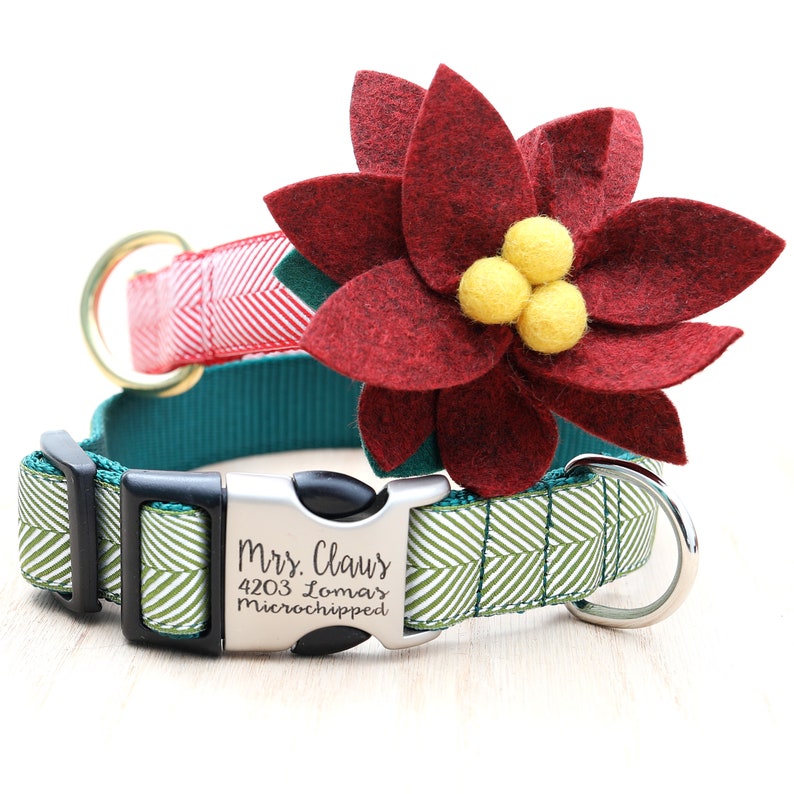 POINSETTIA Dog Collar Flower Felt Holiday Dog Collar Etsy