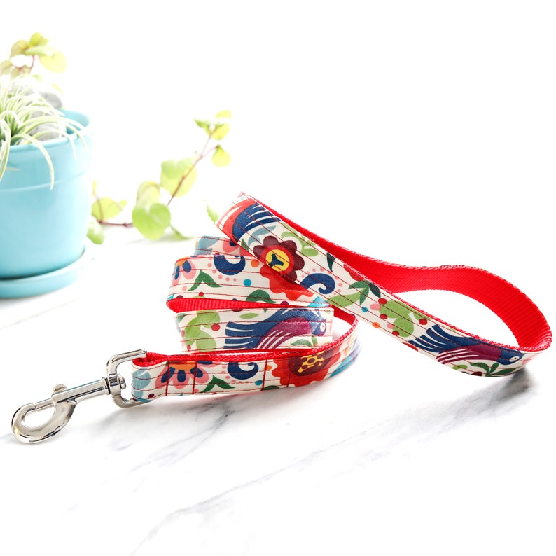 FRIDA Folksy Laminated Cotton Dog Leash 4', 5' or 6' Colorful Durable Dog Leash Cute Woodland Pattern Dog Lead image 3