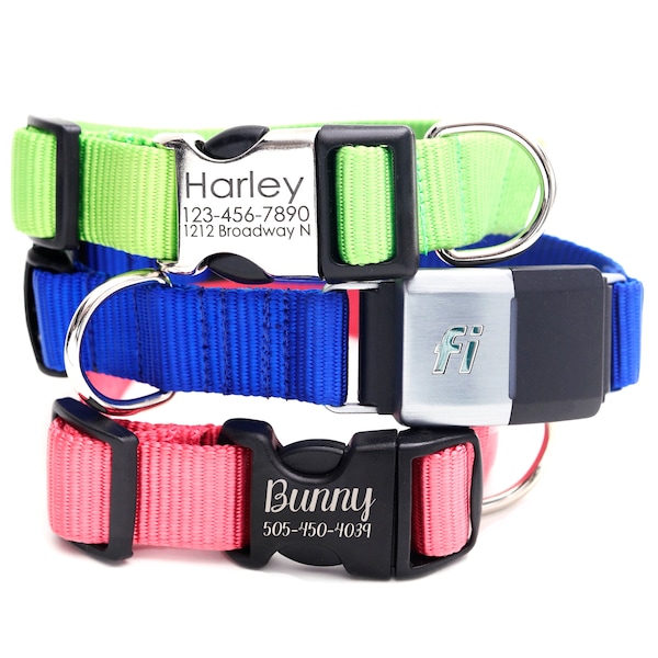 Fi Compatible Nylon Webbing Dog Collar | 27  vibrant colors  | Safety GPS Tracker Collar Band | Personalized Engraving | Series 2 or 3