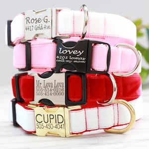 Valentine&#39;s Dog Collar - Velvet Dog Collar - Personalized Dog Collar - White Velvet Collar, Red Velvet Collar, Pink Velvet Collar Engraved