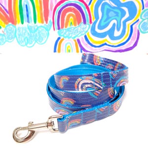 Rainbow Dog Lead - Laminated Cotton Dog Leash - 4&#39;, 5&#39; or 6&#39; -- Water Resistant Dog Leash - Rainbow Pattern Dog Lead - Pride Dog Leash