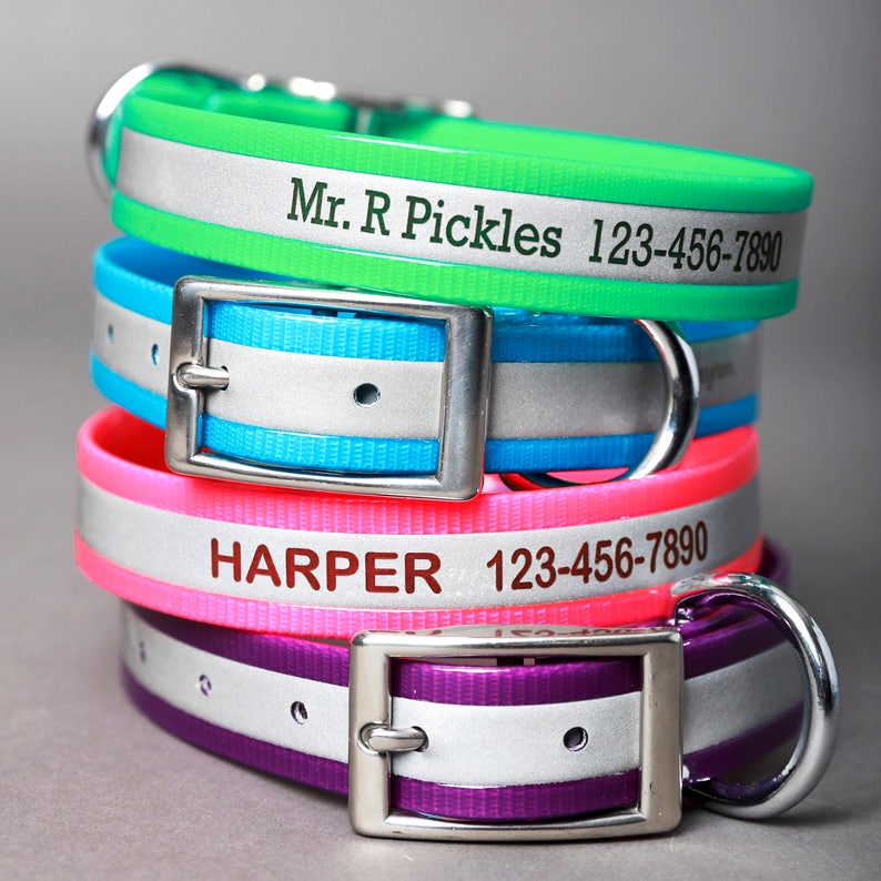 Personalized Reflective Dog Collar Laser Engraved Dog Collar Etsy