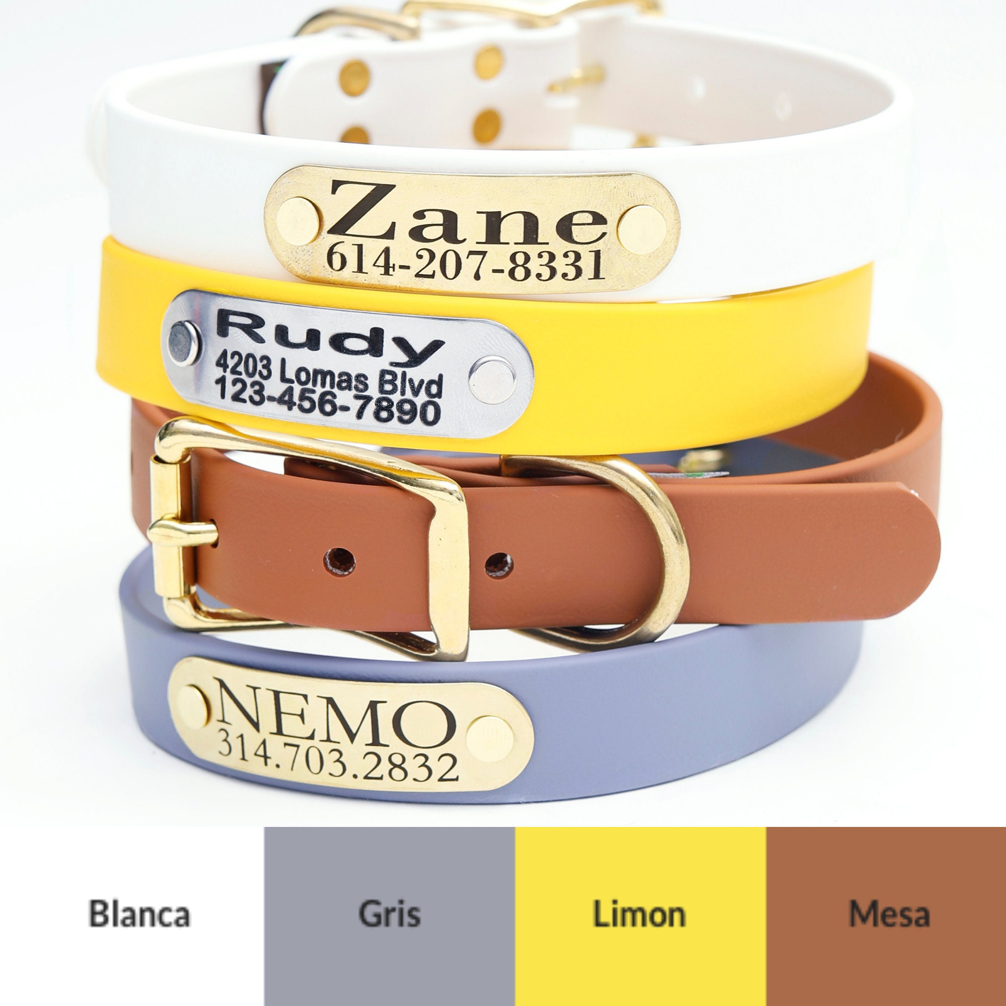 Waterproof dog collars store with nameplate