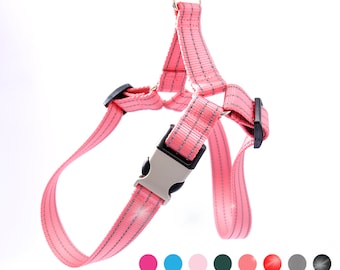Pettorina RIFLETTENTE per cani con fibbia incisa - Facile da indossare / Incisa al laser con 11 colori riflettenti / Targhetta identificativa di sicurezza per cani - Pettorina personalizzata