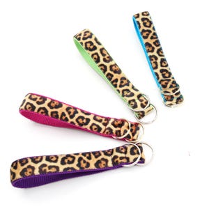 LEOPARD VELVET Wristlet Key Fob 26+ Colors | Match Your Dog KEYCHAIN | Gorgeous Swiss Velvet Cheetah Animal Print Fob | Wrist Strap for Keys