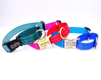 Zweifarbiges reflektierendes MARTINGALE Personalisiertes Hundehalsband - mit lasergravierter Schnalle - 20+ Bunte Kombinationen - Hundehalsband - Colorblock