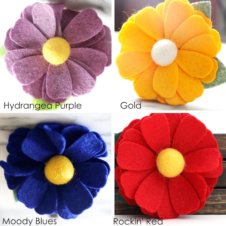 Dog Collar DAISY Flower Wool Felt Dog Collar Attachment Removable Cute Pet Accessory Collar Flower image 3