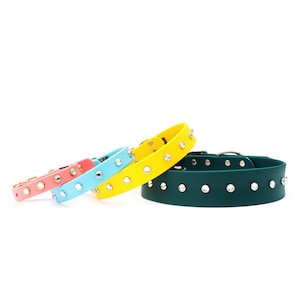 Waterproof Dog Collar with Studs and Clear Gems - Coco | Studded Biothane Collar | Sparkle Style | 20+ Colors