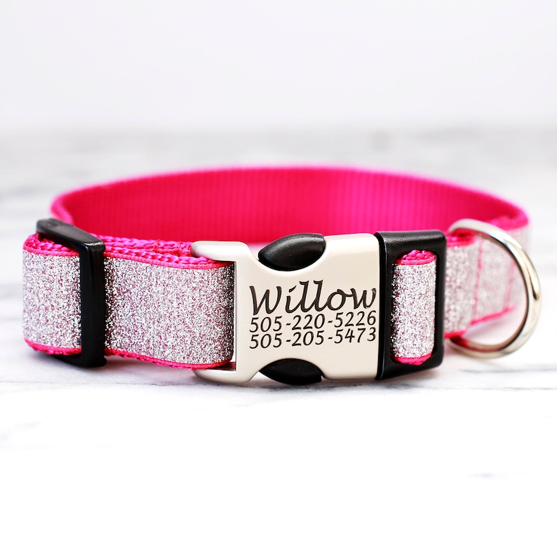 Silver Glitter Dog Collar Personalized Dog Collar With Etsy