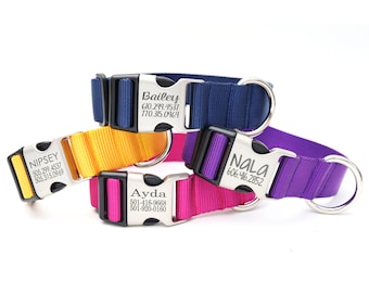 1.5&quot; Inch Satin Hybrid Wide Nylon Dog Collar | Large Breed Collar | Engraved Buckle Collar | Big Dog Collar | Greyhound Collar |