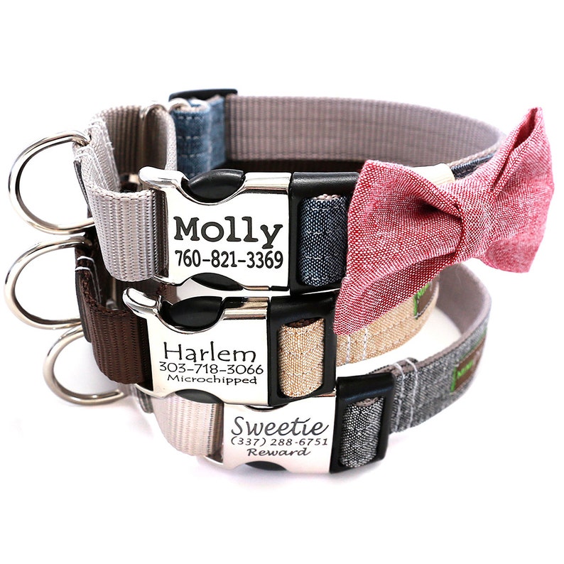 Personalized Martingale Dog Collar with Linen Bow 12 Colors Etsy