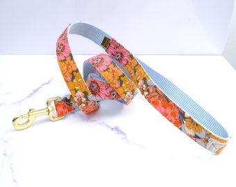 AUTUMN Floral Flannel Dog Leash - 4', 5' or 6' - Fall Dog Leash - Floral Dog Lead - Strong Flannel Leash