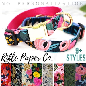 Rifle Paper Co Print Dog Collars - 9 Cute Floral Trendy Patterns- No Customization Included - Plain Buckle Collar - Simple Strong Dog Collar