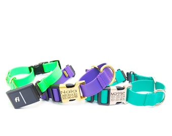 Collar para perros ligero de biotano con martingala, compatible con Fi: hebilla grabada, resistente al agua