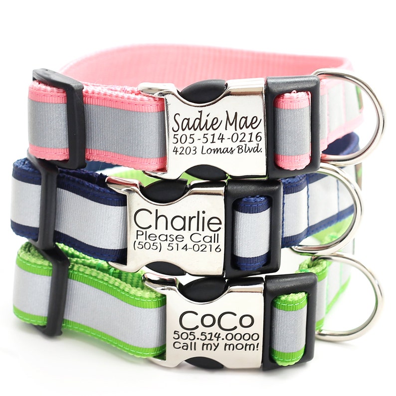 Personalized REFLECTIVE Dog Collar W Laser Engraved Buckle Etsy Australia