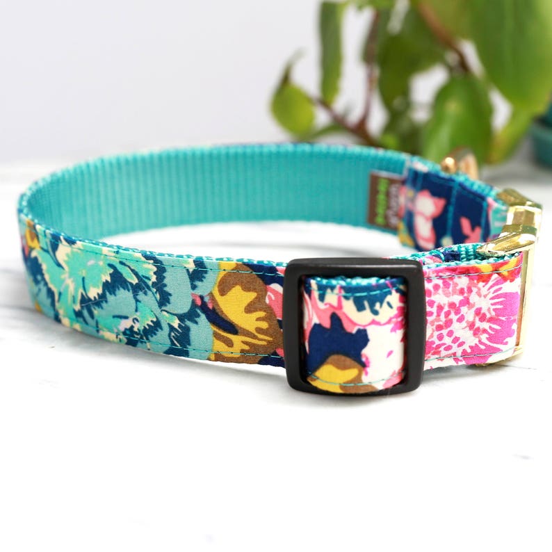 Floral Custom Dog Collar ELLA Personalized Laser Engraved Buckle Dog Collar With Name 4 Colors USA Handmade Flowers Girly Dog Collar image 3