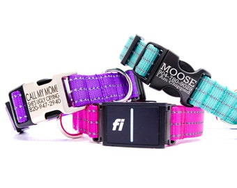 Collar reflectante de nailon compatible con Fi / 11 colores / Collar reflectante para perros / Pulsera de seguridad con GPS / Identificación personalizada / Serie 3 / 3+