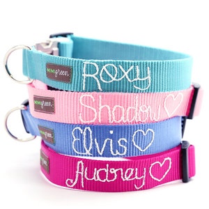 Fi Compatible Nylon Webbing Dog Collar Hand Embroidered Name Fi Collar with Personalized Dog Name GPS Collar Band Series 3 image 3