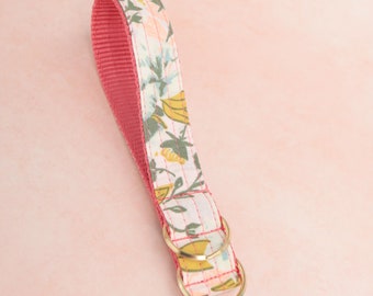 Llavero de pulsera con estampado floral LULU: llavero de lona de algodón rosa