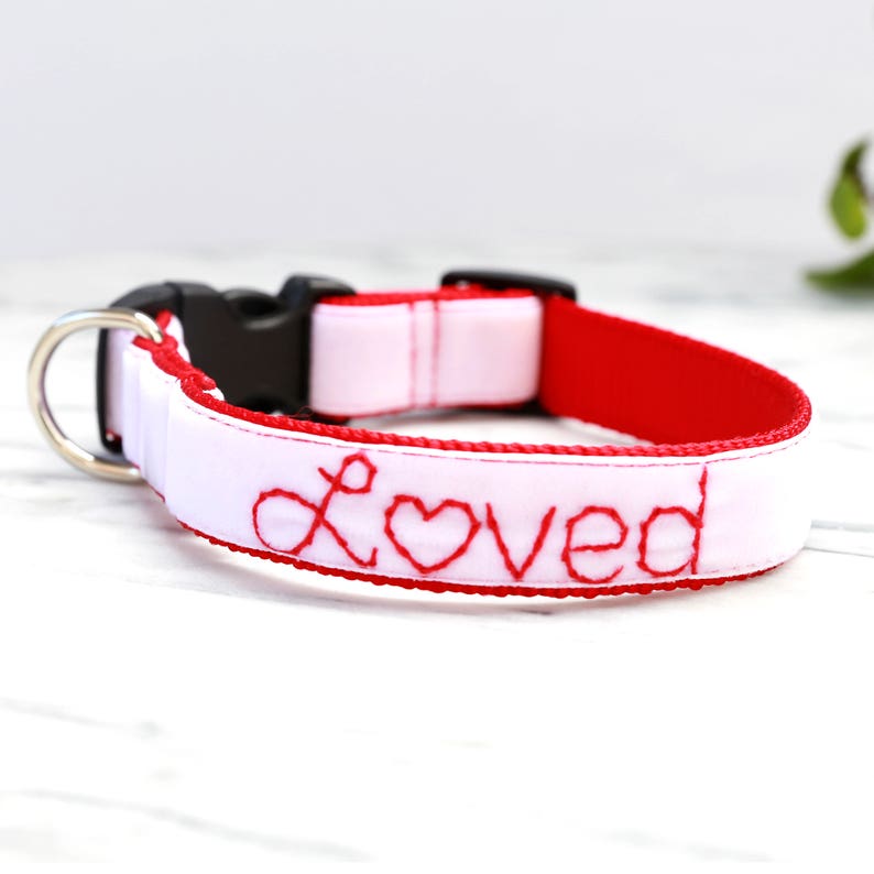 LOVED Velvet Dog Collar Valentine Dog Collar Hand Embroidered Dog Collar I Am Loved Dog collar Cute dog collar image 3