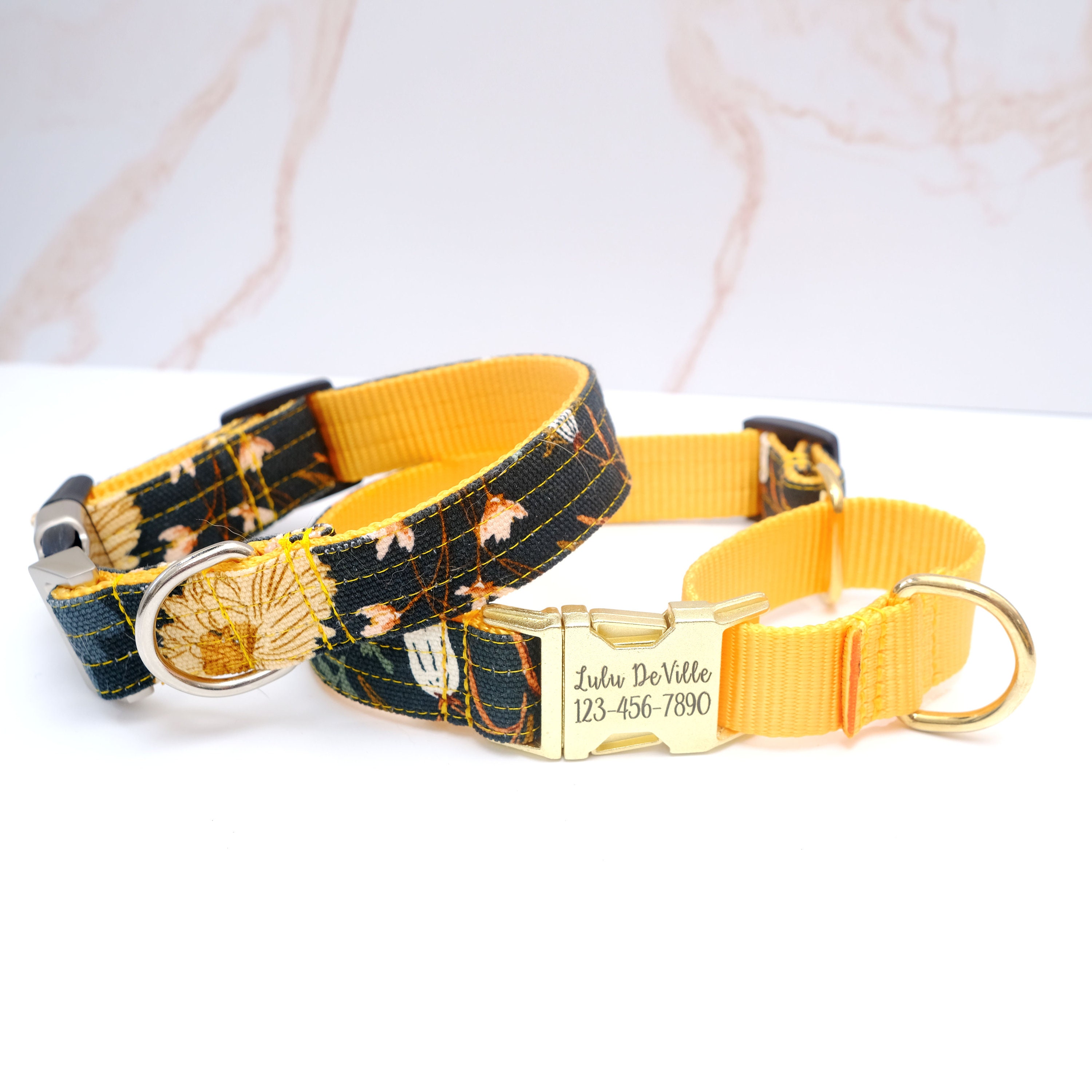 Dandelion Floral Martingale Dog Collar - Whimsical Canvas Botanical Dog Collar - Custom No Slip Collar  - Engraved Buckle Collar