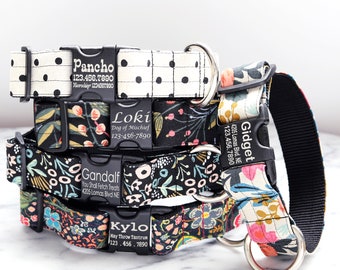 Canvas Patterned WIDE Dog Collar | 10 Styles | 1.5&quot; Inch Collar | Large Breed Collar | Engraved Buckle Collar | Big Dog Collar | 1.5 in Wide