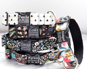 Canvas Patterned WIDE Dog Collar | 10 Styles | 1.5" Inch Collar | Large Breed Collar | Engraved Buckle Collar | Big Dog Collar | 1.5 in Wide