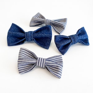 Railroad denim hondenhalsband VLINDER | Effen en gestreept | Kraagstrik handgemaakt in de VS | Denim accessoire voor honden