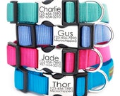 Laser Engraved Personalized Dog Collar | 27 Nylon Colors Choices | Monogram Buckle Dog ID Tag | Custom Name Dog Collar